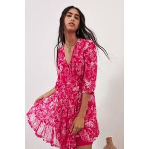 BA&SH Ulia Printed Surplice Faux Wrap Floral Mini Dress M Feminine Cottagecore